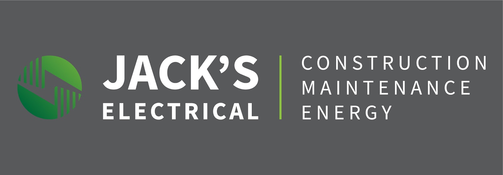 Jack's Electrical company logo and branding on gray background advertising construction, maintenance, and energy services.
